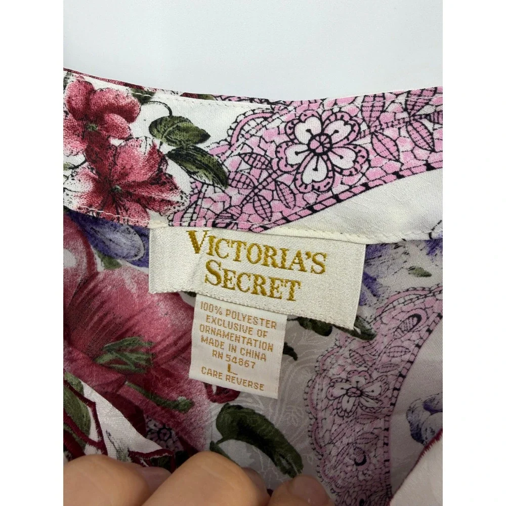 Vtg Victoria's Secret Pajama Set L White Floral Gold Label Camisole‎ Tap Shorts